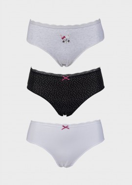 gsecret - Γυναικείο slip all cotton λεπτομέρειες δαντέλας. Συσκευασία 3pack. MULTI COLOUR